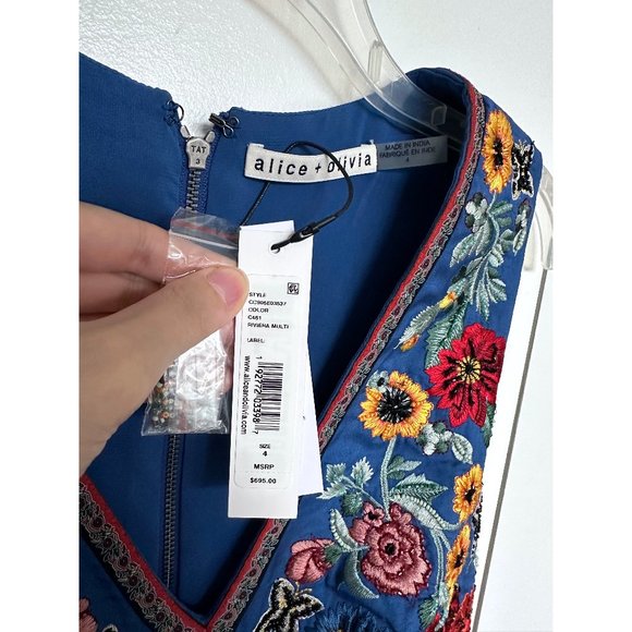 NWT Alice + Olivia Patty Embellished Mini Dress Floral Embroidered Riviera 4 - Picture 4 of 13